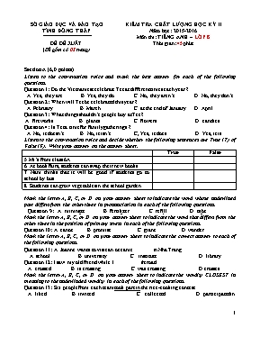 Đề đề xuất kiểm tra chất lượng học kỳ II môn Tiếng Anh Lớp 8 - Năm học 2015-2016 - Phòng GD & ĐT Sa Đéc (Có đáp án)
